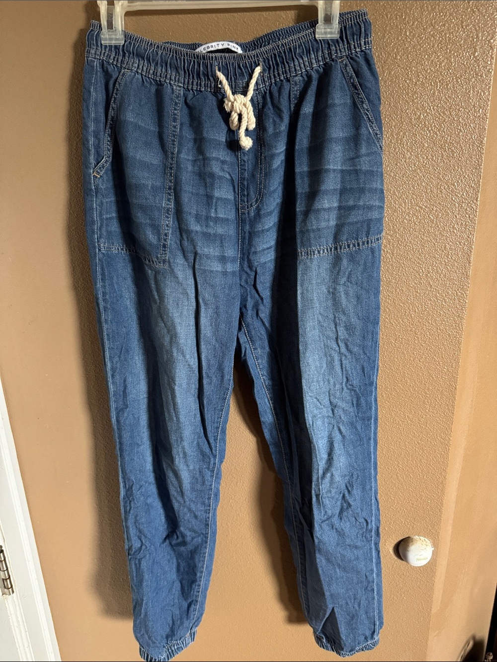Celebrity Pink Casual Denim Jogger Pants with Drawstring Small